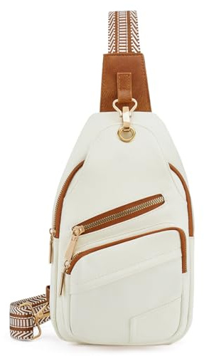 GOIACII Crossbody Damen Brusttasche Klein Leder Sling Bag Crossbag Umhängetasche für Reisen Beige