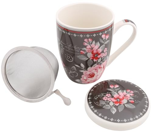 sarcia.eu Set da tè: tazza in porcellana con infusore e coperchio per erbe aromatiche - confezionato in scatola regalo 340 ml (D)