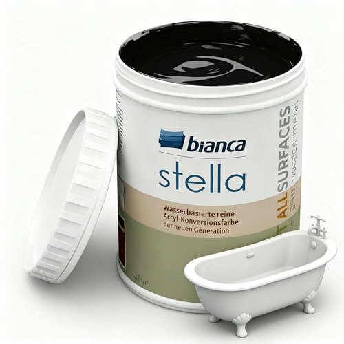 Bianca Stella Badewannenlack Ohne Schleifen - Wasserbasierter Parfümierter Sanitärlack für Badewanne, Waschbecken, Duschwanne & Emaille - Schwarz, Glänzend, Kratzfest, Hochdeckend, 1000ml