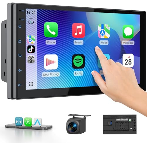 Haudio 2 Din 7 Inch Car Radio with Wireless CarPlay & Android Auto, IPS Touchscreen Car Stereo with Rear View Camera, GPS, Mirror Link, Voice Control, SWC/FM/RDS/AM, 25 Sets UI Fit All Cars 2+64G