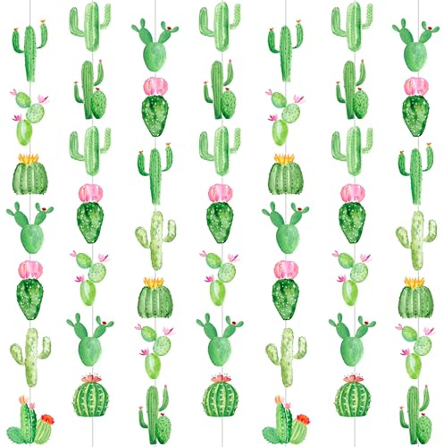 Cactus Garlands Party Decoration 8pcs Watercolor Cactus Hanging Banners for Fiesta Mexican Taco Birthday Baby Shower Luau Hawaiian Festivals Supplies