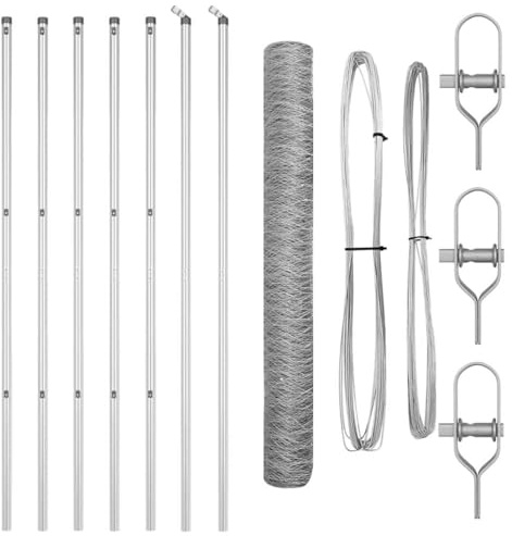 Stahl Zaunpfosten Set für Gartenzaun mit 36 mm Maschen, Zaunpfosten in Silber 10 x 1 m für den Außenbereich