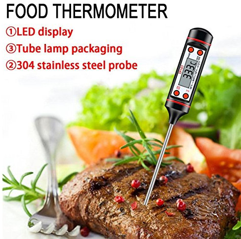 REY Termómetro Digital de Cocina con Pincho de Acero Inoxidable y Pantalla LCD