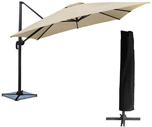 Parasol déporté MOLOKAI carré 3x3m beige avec manivelle. Parasol déporté inclinable, rabattable et rotatif avec housse de protection.