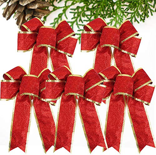 VINFUTUR 5 Stück Weihnachtsband-Schleifen, 23 cm, große Größe, Schmetterlingsbögen, Schleifenband, Ornamente, Weihnachtsdekoration, für Geschenkgirlande, Handwerk