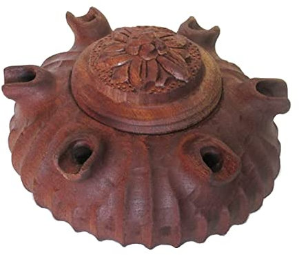 Coppa dell'amicizia Valle d'Aosta in legno di mogano 6 becchi rustica piccola diam.18 cm - con la ricetta per preparare il caffè alla Valdostana