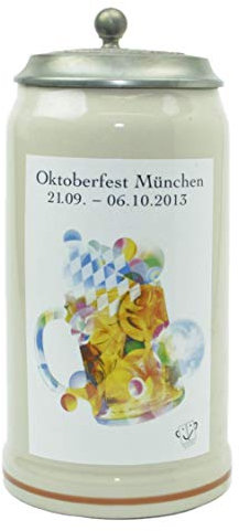 Steinfixx® - Original Oktoberfestkrug 2013 mit Zinndeckel und Zertifikat I Jahrgangskrug I Jahreskrug I Wiesnkrug I Sammlerkrug