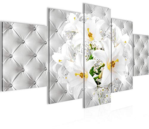 Runa Art - Quadri Fiori Gigli 200 x 100 cm 5 Pezzi XXL Decorazione Murale Design Verde Giallo 030451c