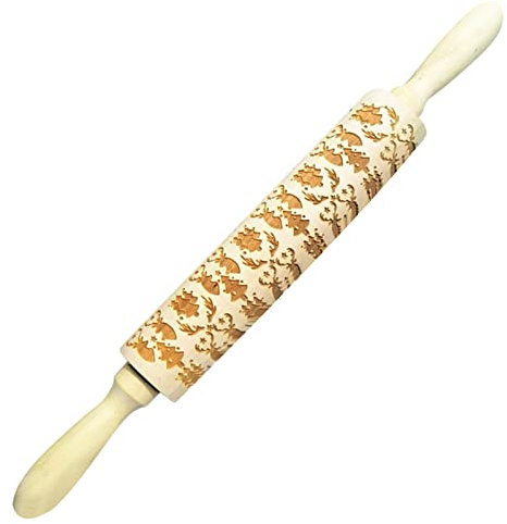 Rouleau Patisserie Motif Noel, 35cmx 4.5cm Rouleau A Patisserie A Motif, Rouleau Patisserie En Bois, Rouleau à PâTisserie En Bois De HêTre, Pour Diy Fondant GâTeau PâTe à Biscuits (renne)