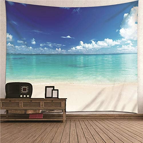 Banemi Ästhetische Wandteppich, Homebyhome Teppich Blau Sommerthema Meer und Strand Polyester Wandbehänge Wanddeko für Schlafzimmer 200x200CM