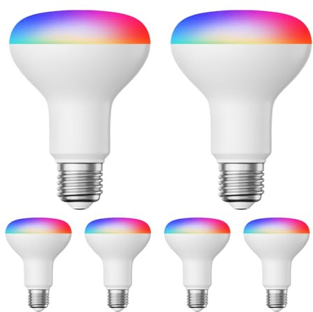 ledscom.de 6x E27 LED RGB Leuchtmittel, R80, warmweiß - kaltweiß (2700-6300 K), 9,9 W, 950lm, Smart Home, WLAN, Alexa, matt