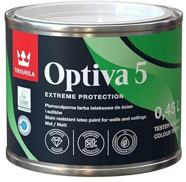 TIKKURILA Optiva 5 Matt Emulsion Paint – Durable, Scrubbable & Easy-Clean for Walls and Ceilings | Zero VOC - 0.5 Litres