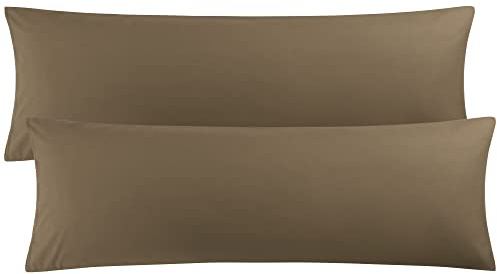 PiccoCasa 2er Set Kissenbezug 50x160 cm Seitenschläferkissen Bezug aus Mikrofaser mit Hotelverschluss, Ultra weich und atmungsaktiv, Braun