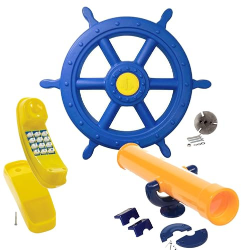 GK Zubehör-Set z.B. für Spielturm mit gelbem Telefon, blauem Schiffsruder/Steuerrad und Teleskop in der Farbe (gelb)