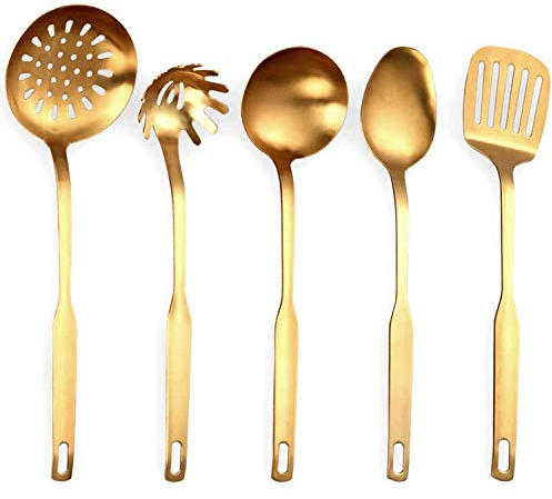 Mengmen Ustensiles de cuisine en acier inoxydable 5 pièces - Ensemble d'outils de cuisine - Doré