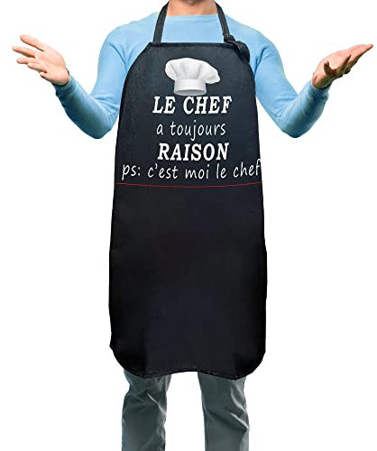 MKISHINE Tablier de Cuisine Homme Femme,Imperméable Tabliers,Tablier Noir Professionnel pour Barbecue Chef Jardin Café Serveur Restaurant,Cadeau Drôle Homme Femme