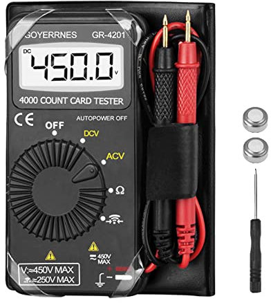 Mini Multimeter Pocket multimeter GR-4201 4000 count automatic ranging multimeter for AC/DC voltage,resistance, diode test, continuous buzzer measurement for electrical troubleshooting