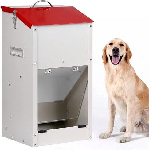 KHEARPSL Galvanized Automatic Dog Feeder Large Breed Dog Food Dispenser for Large Dogs, 25lbs Outdoor Pets Feeder Gravity Food Feeder, US Patent Pending