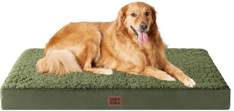 EHEYCIGA Orthopädisches Hundebett XL 112x81cm Waschbar, Olive Grün | Hundekissen mit Egg-Crate-Schaumstoff, Abnehmbarer Bezug, Rutschfeste Unterseite, Flauschiger Stoff, für Grosse Hunde