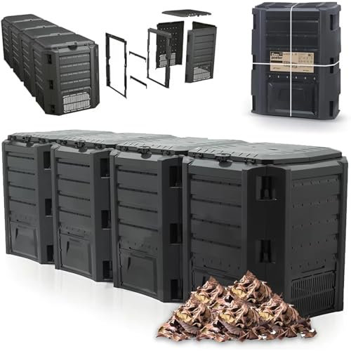 Magubo Komposter Garten, Robuster Schnellkomposter mit 1600-Liter Fassungsvermögen, Thermokomposter, Deckel Klappbar, Schwarz - Ideal für Ihren Garten