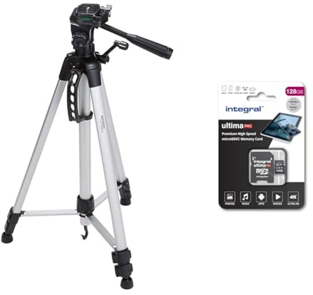 Amazon Basics 152 cm (60-Inch) Lightweight Camera, DSLR and Binocular Tripod with Bag, Black & Integral 128GB Micro SD Card 4K Video Premium High Speed Memory Card SDXC Up to 100MB s Read
