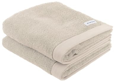 TOM TAILOR Handtuch, 2er Set, 50 x 100 cm, 100% Baumwolle / Frottier, mit Aufhänger und Label mit Logo, COLOR BATH TOWEL Beige (Sunny Sand)