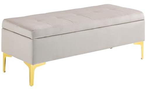 HOMCOM Panca Contenitore Vellutata e Imbottita, Panca Fondo Letto Trapuntata a Bottoni con Gambe Dorate, 120x44x44.5cm, Grigio Chiaro