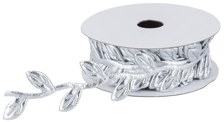 Ideen mit Herz Stoffband | Blätter | Metallic | DIY | Geschenkband | Dekoband | 5 Meter lang | 2,3 cm breit (Silber)