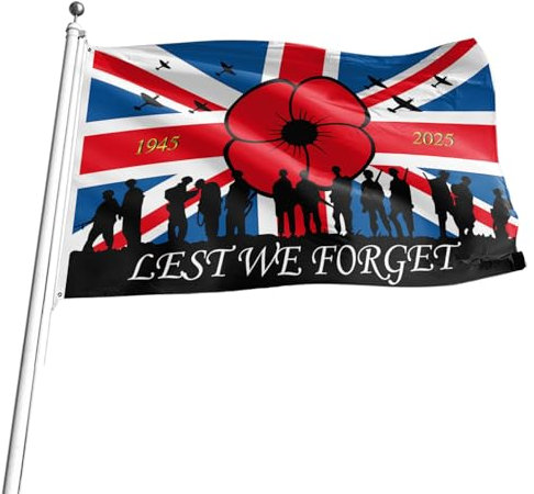 3x5 FT Lest We Forget Flag, Vivid Color Remembrance Day Poppy Flag with Eyelets for War Heroes Outdoor Indoor Decor（Single-sided Printing）