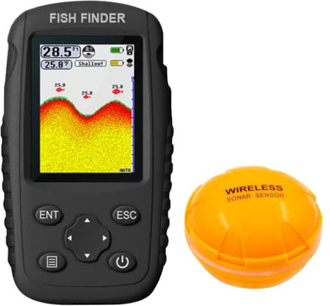 Kavolet Tragbarer Fischfinder wiederaufladbarer Handheld-Fischfinder Drahtloser Sonarsensor-Tiefenfinder LCD Bildschirm Echolot Fischfinder zum Eisfischen Meeresangeln