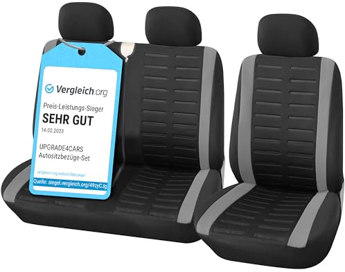 Upgrade4cars Transporter Autositzbezüge Set Vordersitze Grau Universal | Passend für die meisten Fahrzeuge | Schützt die Autositze vor Abnutzung | atmungsaktiv & pflegeleicht