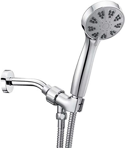 CCYENG Pommeau de Douche Haute Pression à Main, pommeau de Douche Haute Pression à 3 réglages de pulvérisation avec Support à Bille pivotant en Laiton et Tuyau Extra l