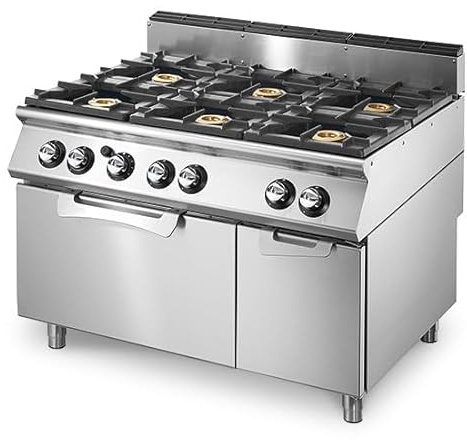 Cuisinière gaz sur four gaz statique GN 2/1 et armoire fermée, 6 brûleurs- Virtus - VS90120CFG