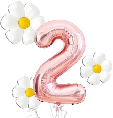Marguerite Ballon Foil, 4pcs Deco Anniversaire Marguerite, Ballon Fleur Marguerite, Ballons 2 AnMarguerite, Ballons Fleurs 2 An, pour les Anniversaires de Filles de 2An, les Baby Showers