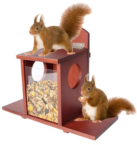 Suewidfay Eichhörnchen Futterstation mit aufklappbarem Deckel, hölzerne Eichhörnchen Haus für den Wintergarten im Freien, den Außenbereich und den Hinterhof