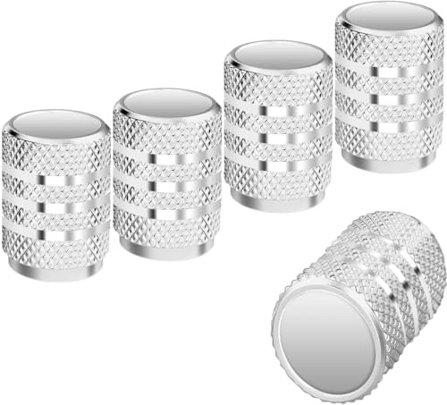 Garegce Tyre Valve Caps, 5pcs Car Valve Caps Aluminium Metal with Seal for Stable Tyre Pressure, Dust Caps for Car Tyres Universal Car Dust Caps for Cars, Bikes, Motorbikes- Silver