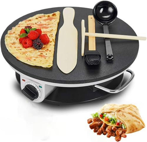 Machine à crêpes et crêpes électrique, poêle Automatique 1200 W 12 Pouces avec température réglable, Plaque chauffante électrique antiadhésive pour crêpes, blintz, chapati, Pizza, Pain, Pita
