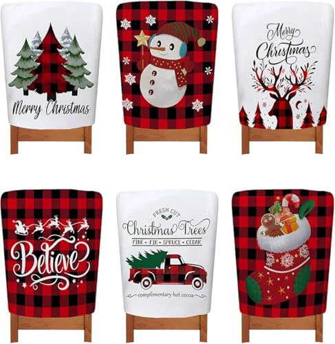 Treer Stuhlhussen Weihnachten 6er Set, Stuhlüberzug Weihnachts Themen Weihnachtsdeko für Weihnachten Deko, Zuhause, Küche (Weiß)