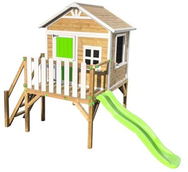 | MASGAMES | Abri à panneaux FLAM | Bois traité extérieur autoclave IV | Usage domestique | Hauteur 90 cm | avec toboggan | Vert