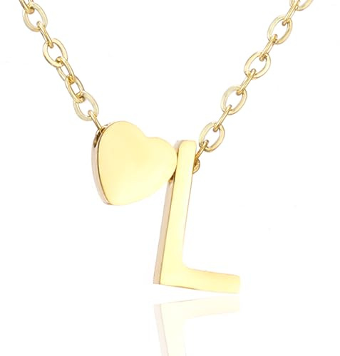 AFSTALR Herz Kette mit Buchstaben Anhänger Halskette mit Buchstabe, Damen Initial Alphabet A-Z Edelstahl Gold/Silber Ketten Verstellbar, Personalisierte Schmuck Geschenke für Frauen