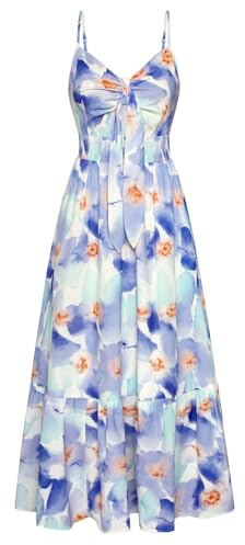 GRACE KARIN Robe longue à bretelles spaghetti pour femme - Motif floral - Dos nu