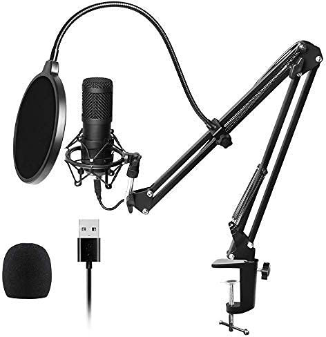 WDWDW Usb Streaming Podcast Pc Microphone Professional Studio Condenser Mic Kit with Sound Card Boom Arm Shock Mount Filter,for Karaoke Gaming Recording
