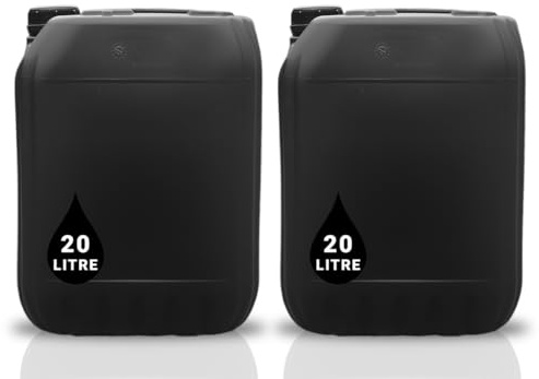 2 botes de bidón de 20 L, contenedor apilable aprobado por la ONU + tapa a prueba de manipulaciones, perfecto para el almacenamiento de líquidos de agua, color negro