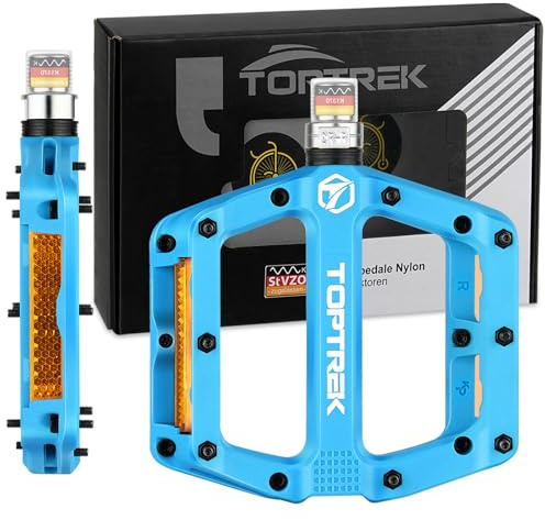 toptrek cykelpedaler med StVZO reflektorer, pedaler cykel nylonkomposit platta pedaler, 3 lager halkfria MTB-pedaler, 9/16 tums cykelpedaler set för vägcykel/mountainbike/trekking/e-cykel