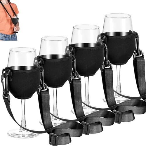 4 Stück Weinglashalter zum Umhängen Becherhalter zum Umhängen Weinhalter Gläserhalter Weinglas Halterung Wine Glass Holder für Weihnachten, Weinfest, Hochzeit, Geburtstag, Party (Schwarz)