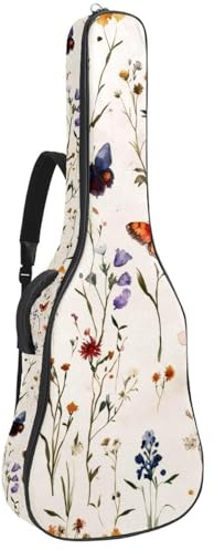 Tasche für Akustikgitarren, weicher Gitarrenkoffer mit 2 Taschen und Schlaufe auf der Rückseite für 40 41 42 Zoll E-Bass klassische Gitarren, Vintage Salbeigrün, natürliche Ginkgo-Biloba-Blätter