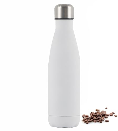 Insulated Water Bottle, 500ml Stainless Steel Thermal Flask, Vacuum Insulated Flask for Hot & Cold Drinks, Leak-Proof Thermal Metal Drinking Water Bottles for Kids, Gym, Sports, Travel (White)