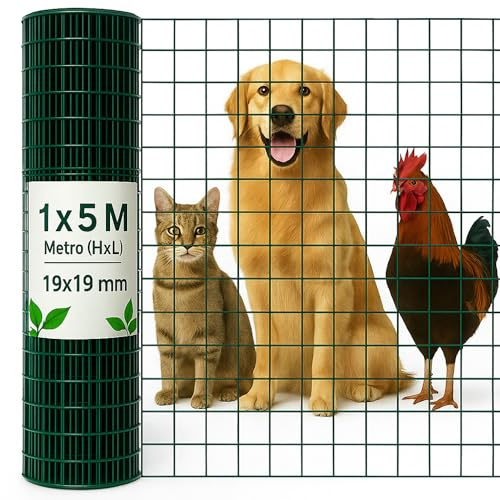 TECHZOCO Malla Metálica, Malla cuadrada de protección balcones, plastificado, Red plastificada, Malla de alambre plastificada, Cuadrada 19x19 mm, 300 gramos m2, 100 cm de alto x 500 cm largo, Verde.