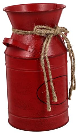 Vaso a Secchio in Ferro Rosso Stile Retrò Decorativo