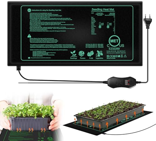 Tappetino riscaldante per piante, con termostato da 50 W, regolazione della temperatura, 25 cm x 52,5 cm, impermeabile, per piantine, rettili, animali domestici